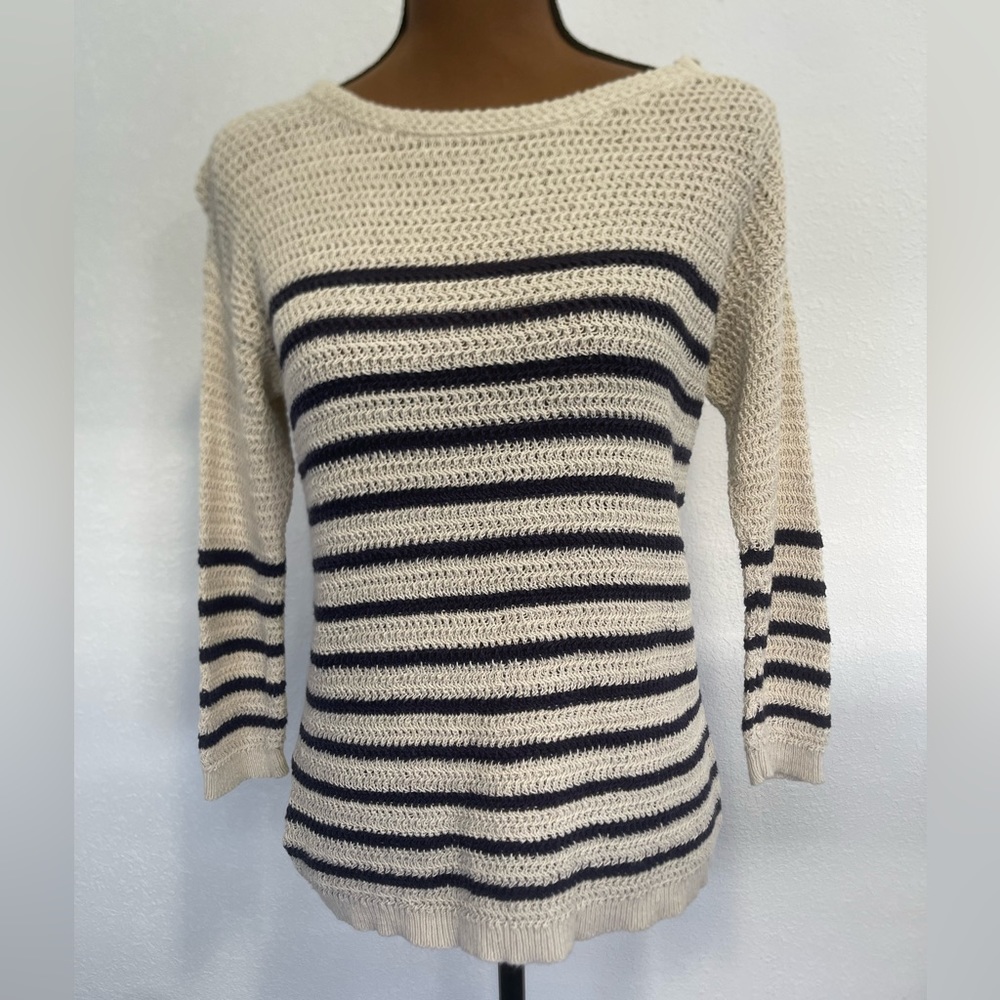 Loft Striped Crochet Sweater
